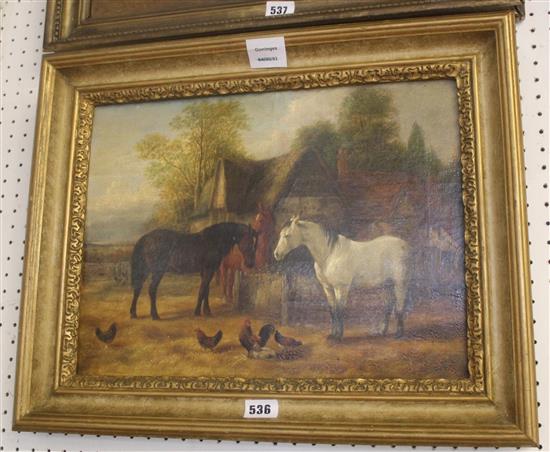 After Herring, oil, Farmstead with three horses